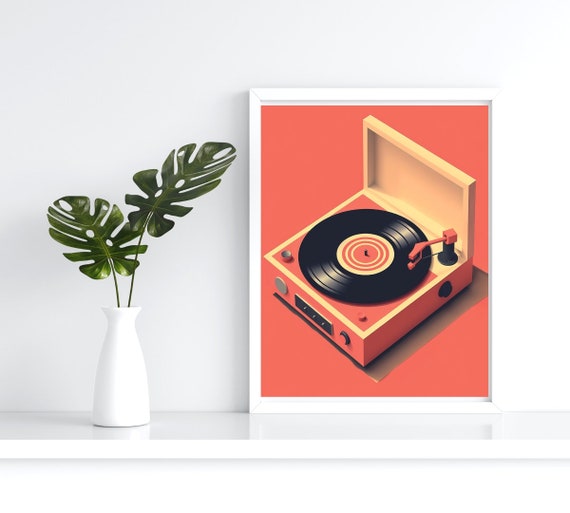 Vinyl Record Player Art Print, Vintage Music Decor