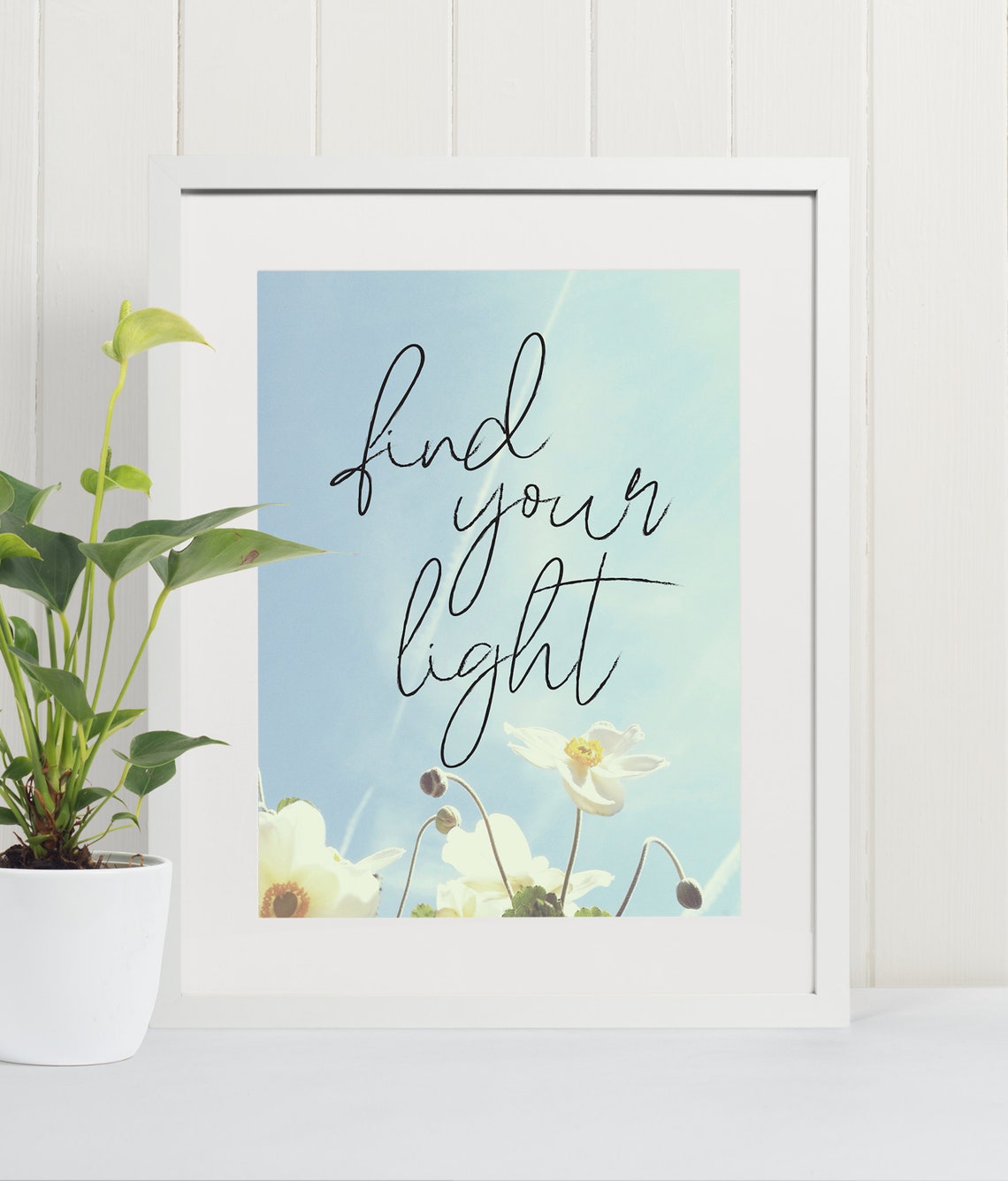 Find Your Light Elegant Script Sky And Flower Photo Quote Poster