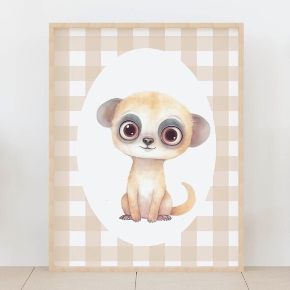 Adorable Baby Meerkat Watercolor Safari Nursery Animal Poster