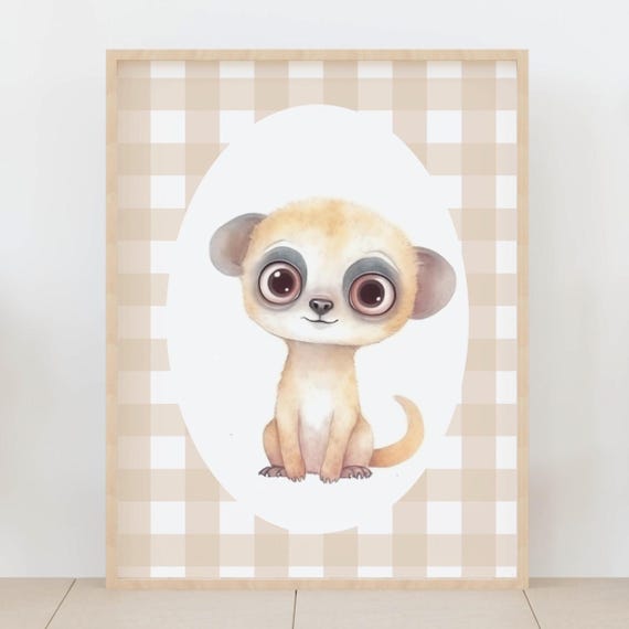 Meerkat Nursery Wall Art Cute Safari Animal Illustration Baby Room Decor Jungle Poster Playroom Wildlife