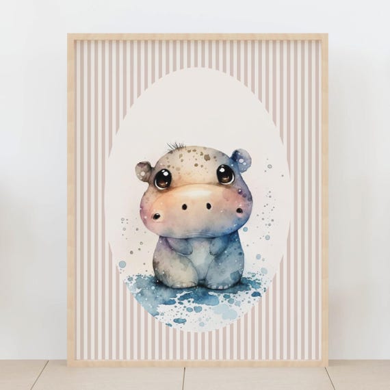 Hippo Nursery Wall Art, Safari Animal Poster