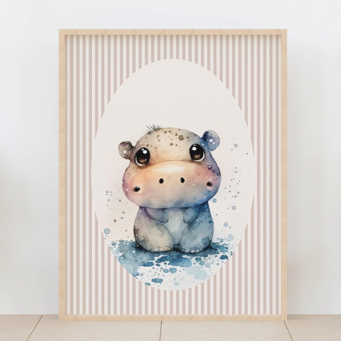 Hippo Nursery Wall Art, Safari Animal Poster