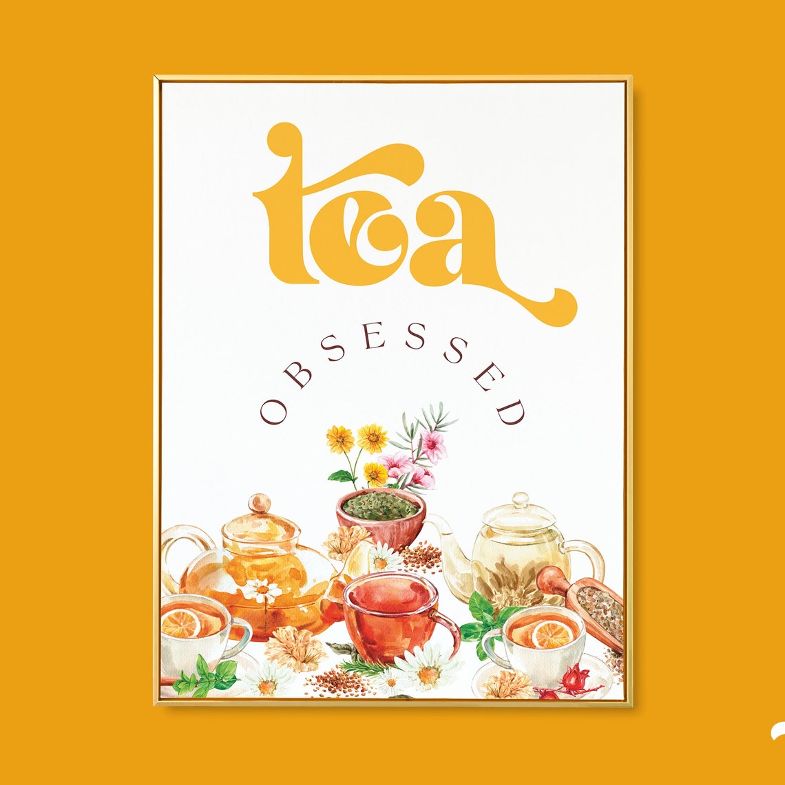 Cute Tea Lover Print Herbal Poster Watercolor Kitchen Decor