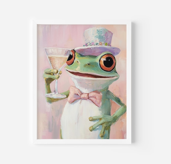 Cheerful Frog In Top Hat And Bow Tie Toasting Champagne Poster