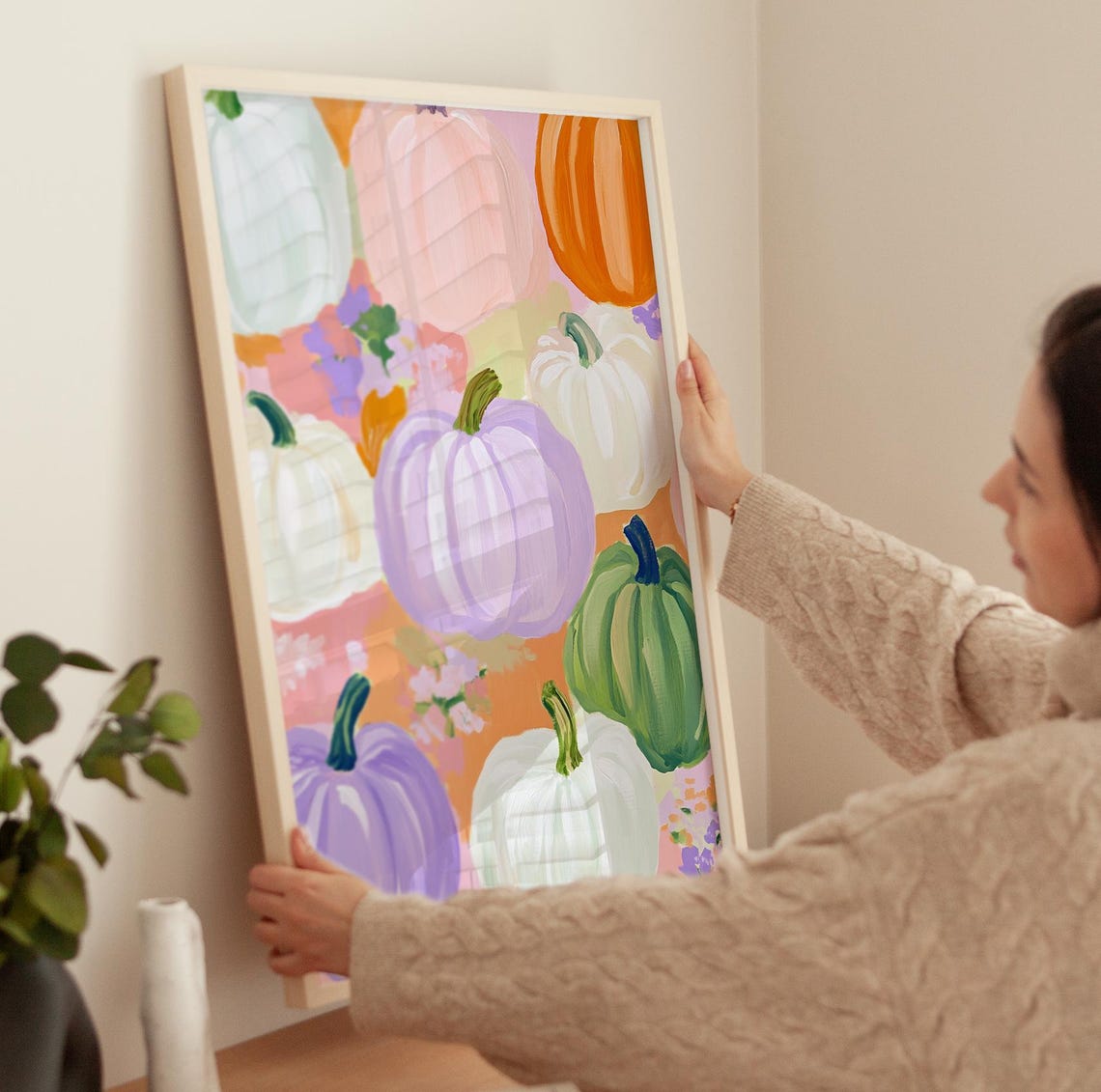 Pastel Pumpkins In Purple White And Green Fall Harvest Art Poster - Image 3