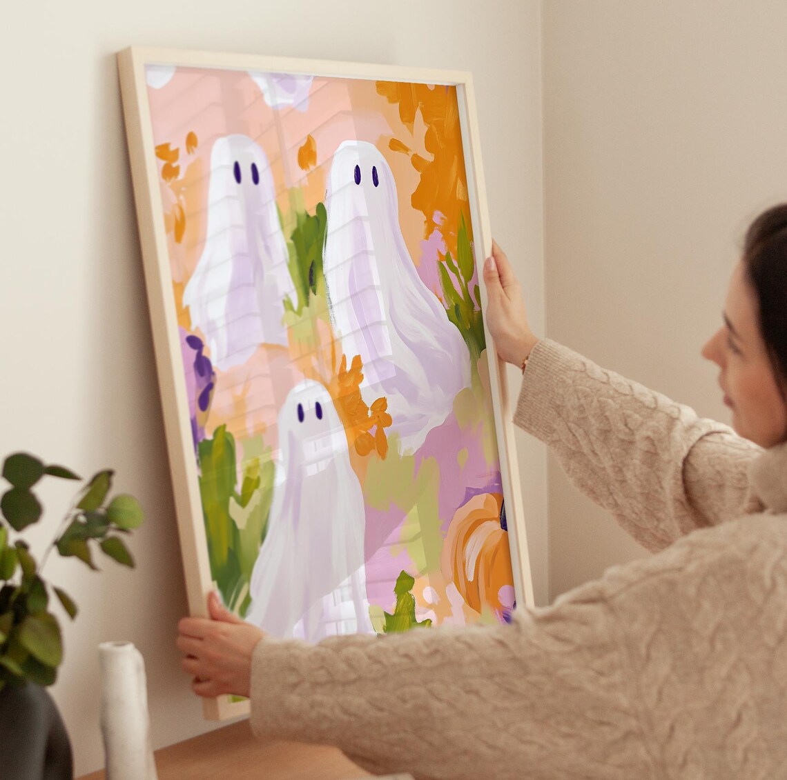 Playful Ghosts Pastel Halloween Art Print - Image 3
