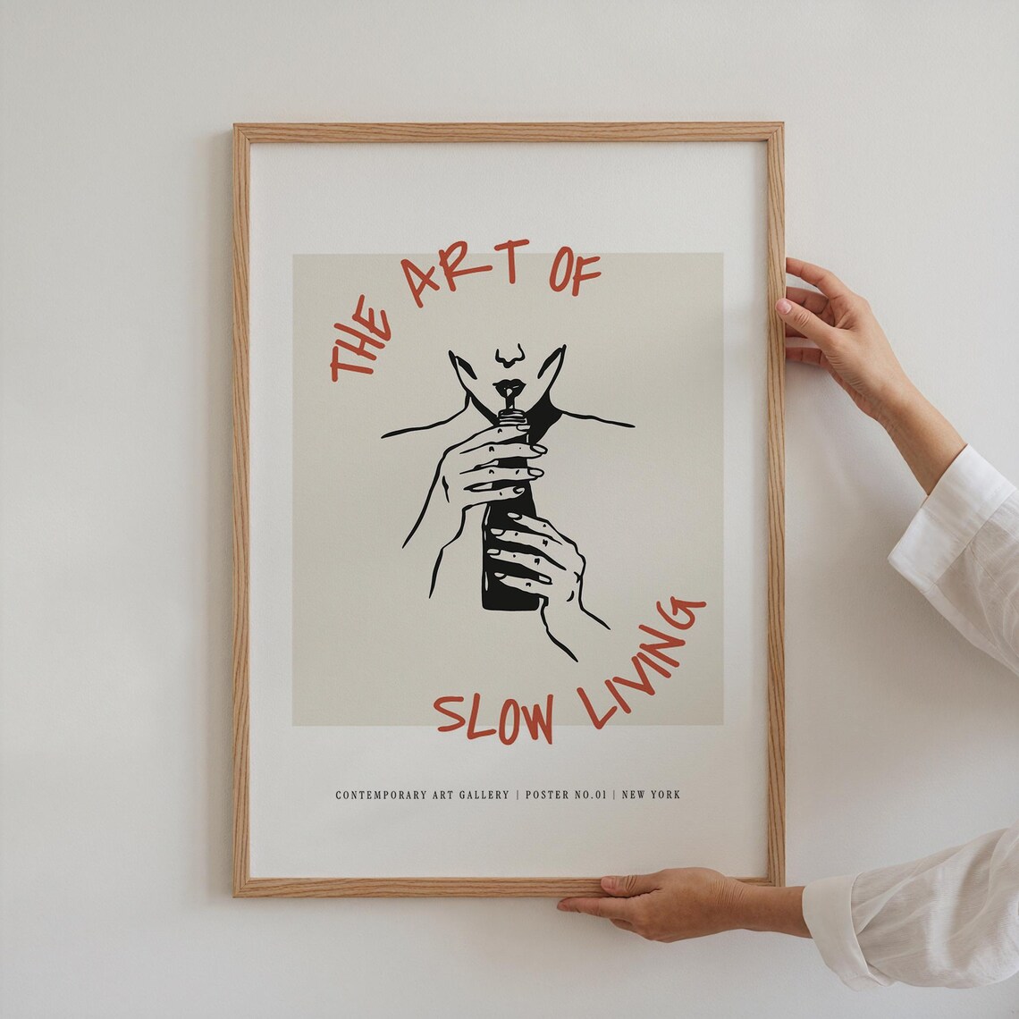 The Art Of Slow Living Red Letter Minimal Wine Sketch Gallery Poster