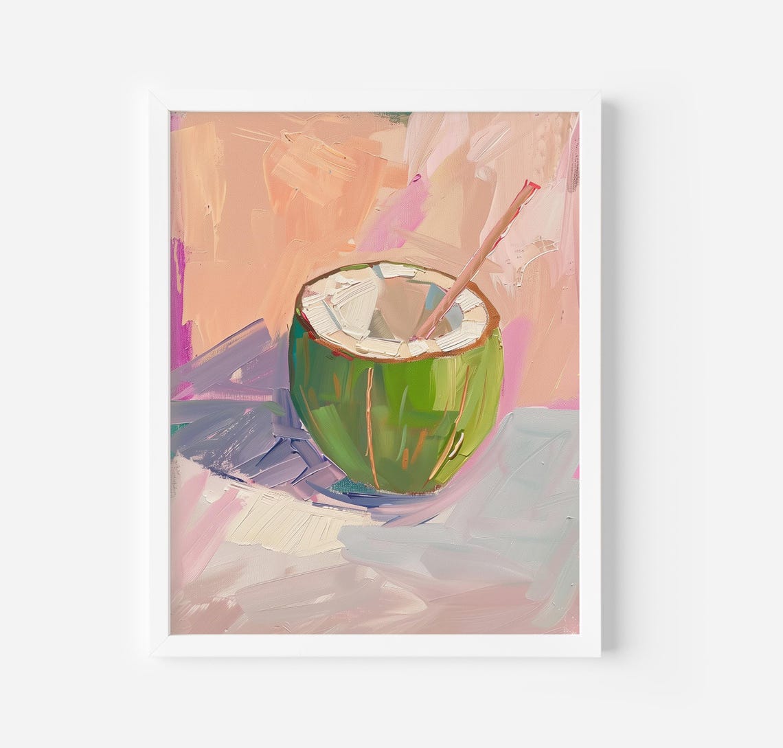 Fresh Coconut Drink With Pink Straw Tropical Summer Art Poster