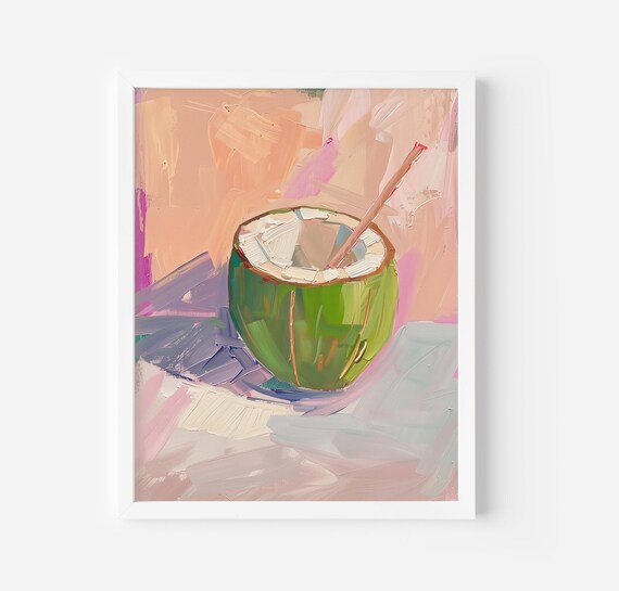 Fresh Coconut Drink With Pink Straw Tropical Summer Art Poster
