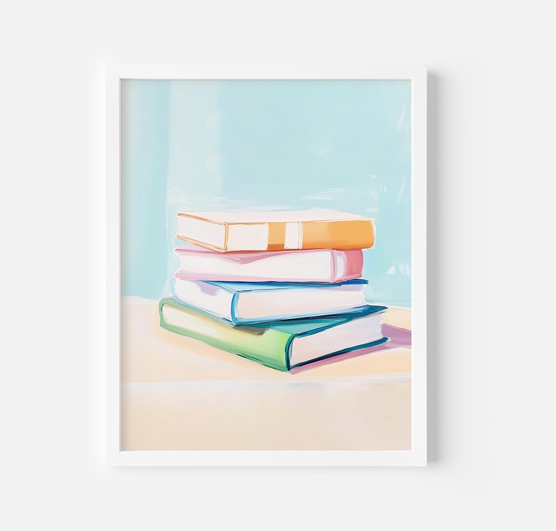 Stack Of Books Painting, Bookish Wall Art Print