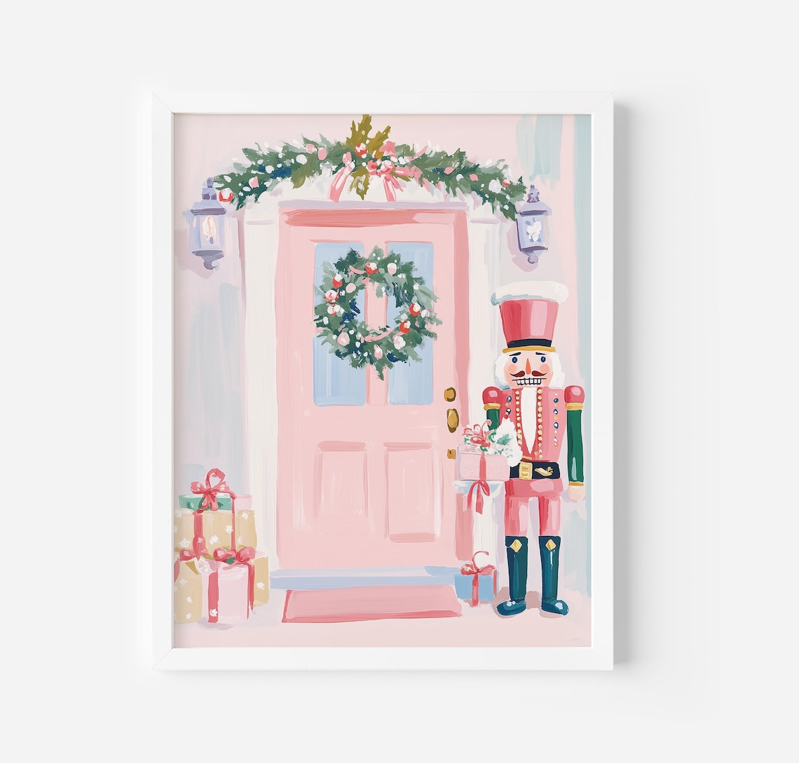 Festive Front Door Christmas Painting Art Print