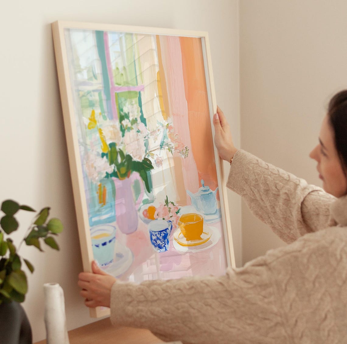 Cozy Floral Breakfast Table Tea Cups Pastel Still Life Poster - Image 3
