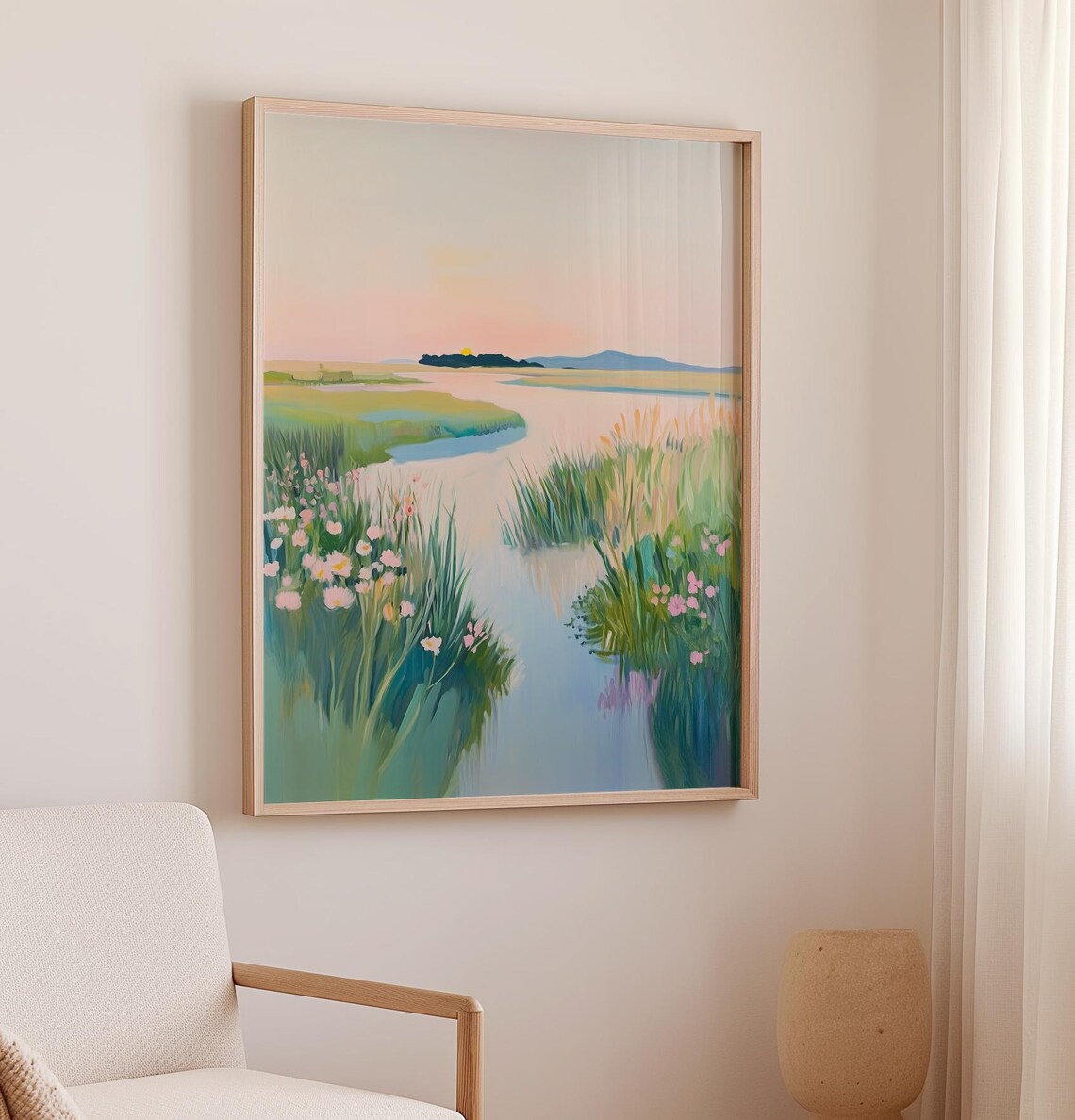 Pastel Lake Forest Landscape Art Print, Nursery Decor - Image 2