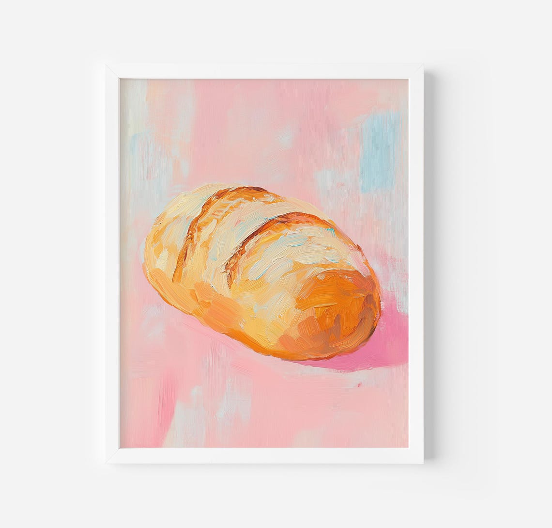 Golden Croissant Painting Soft Pink Modern Bakery Kitchen Poster