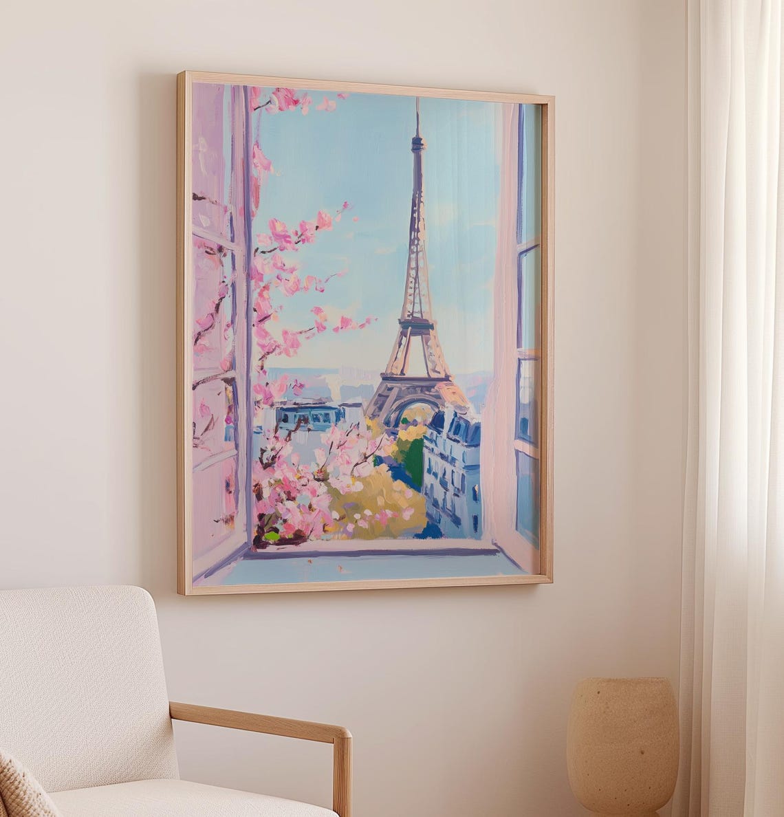 Eiffel Tower Through Window with Cherry Blossoms Paris Travel Poster - Image 2