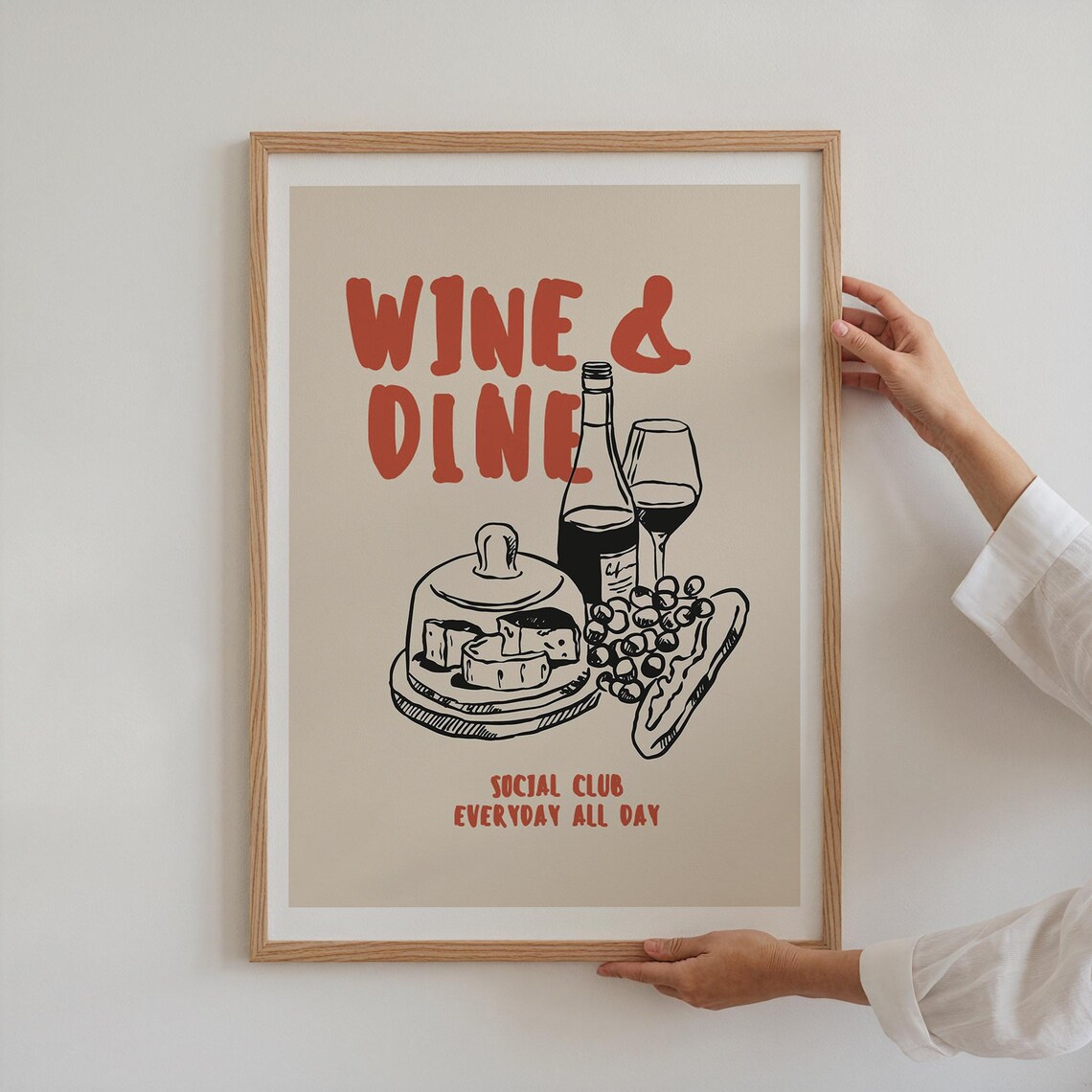 Wine and Dine Social Club Retro Food Quote Kitchen Bar Wall Poster