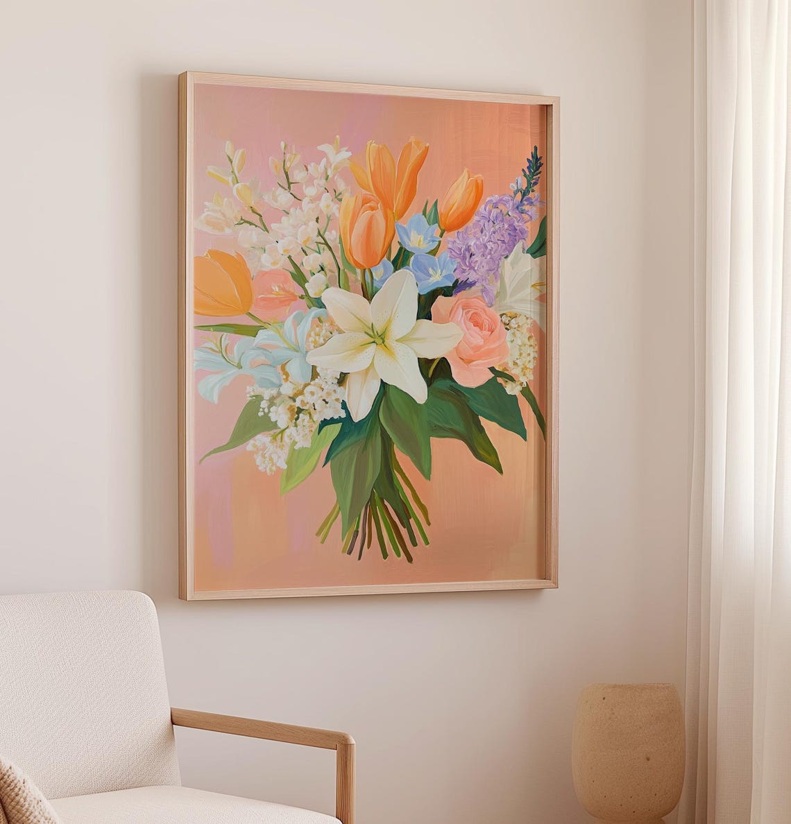 Spring Pastel Bouquet Tulips Lilies Hyacinth Soft Floral Wall Poster - Image 3