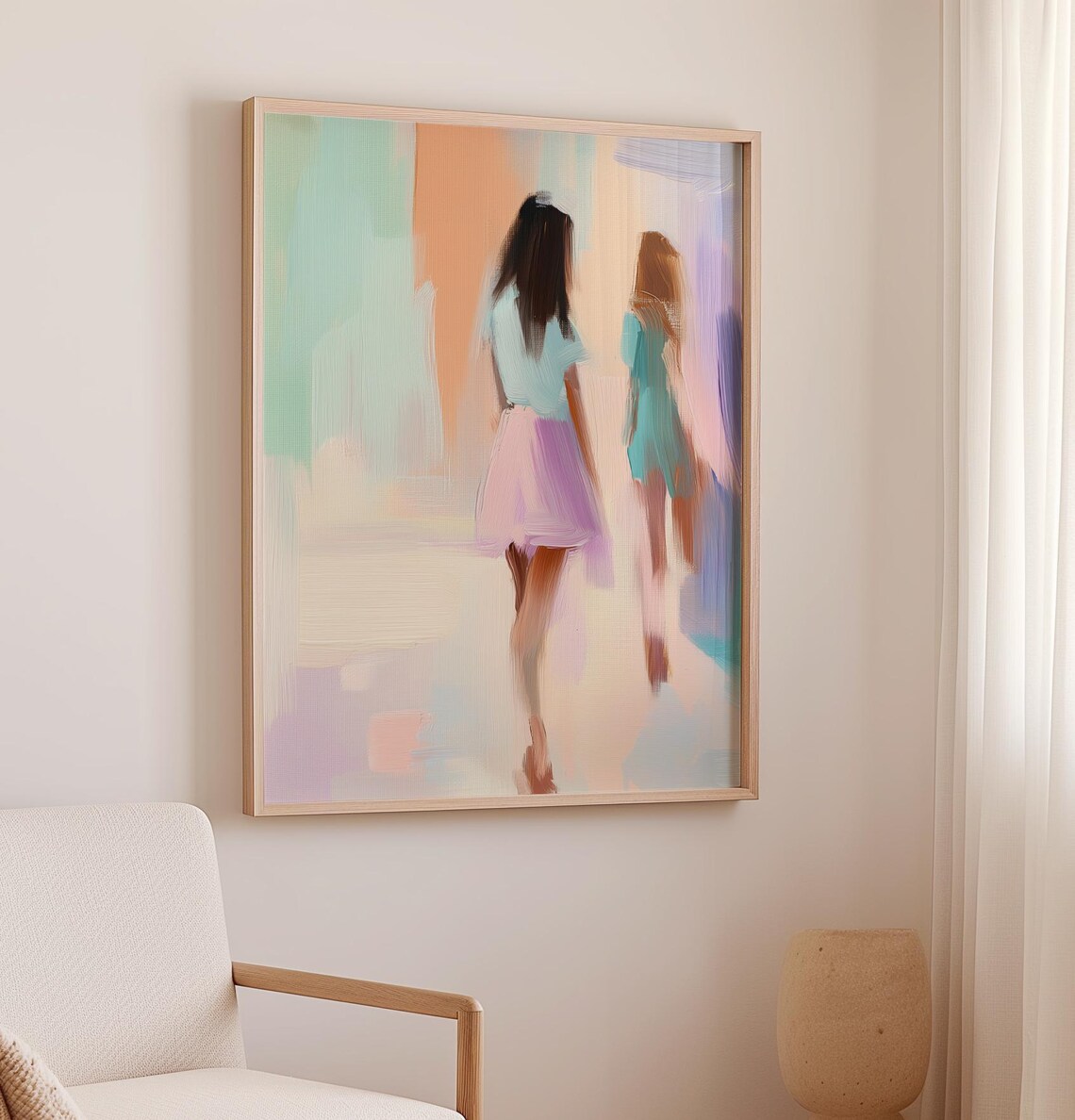 Girls Walking Together Pastel Abstract Women Painting Poster - Image 2