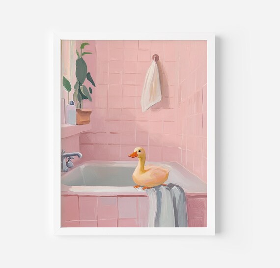 Cute Duck In Bathtub Print Animal Wall Art Funny Bathroom Art Housewarming Gifts Bathtub Duck Print Bathroom Painting Duckling Wall Art