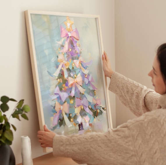 Coquette Christmas Tree Art, Winter Holiday Print