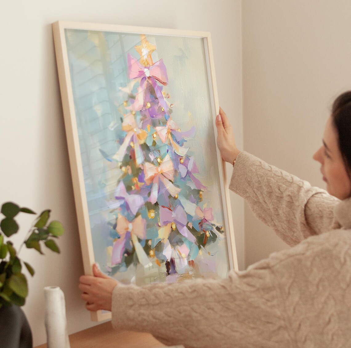 Coquette Christmas Tree Art, Winter Holiday Print