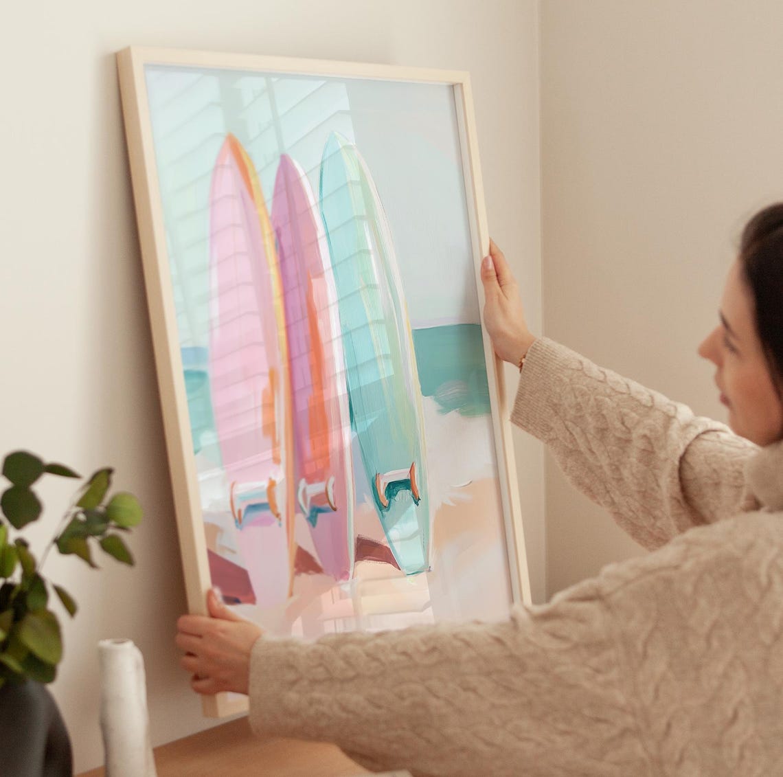 Pastel Surfboards On The Beach Summer Ocean Coastal Decor Poster - Image 3