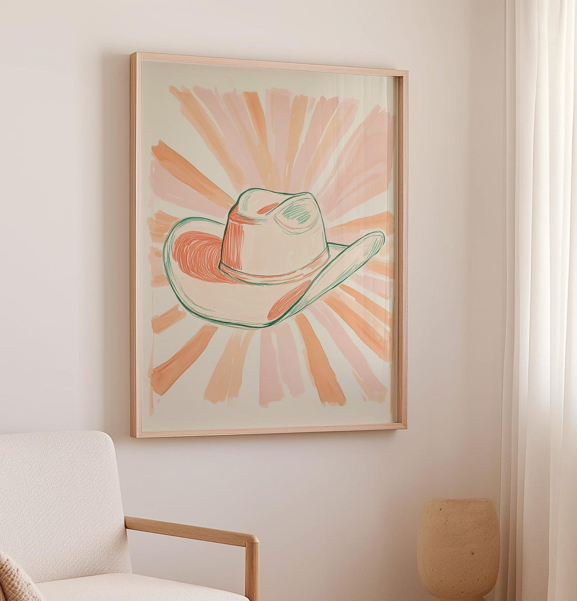 Pink Cowgirl Hat Art Print Pastel Coastal Cowgirl Print Retro Western Country Western Aesthetic Wall Art Trendy Dorm Room - Image 2