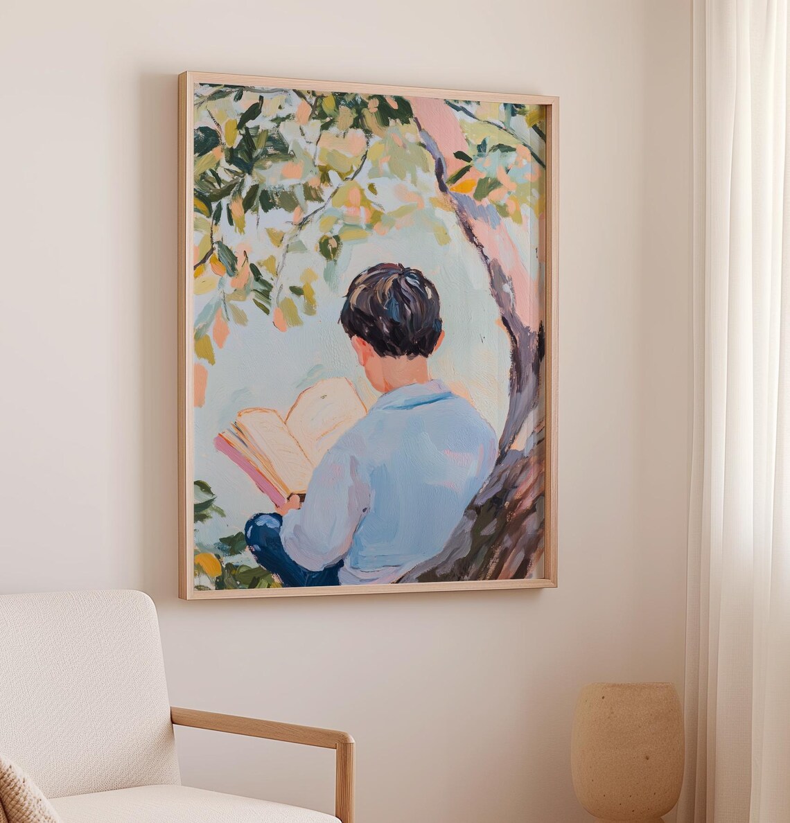 Boy Reading In Nature Painting, Blue Boys Room Poster - Image 2
