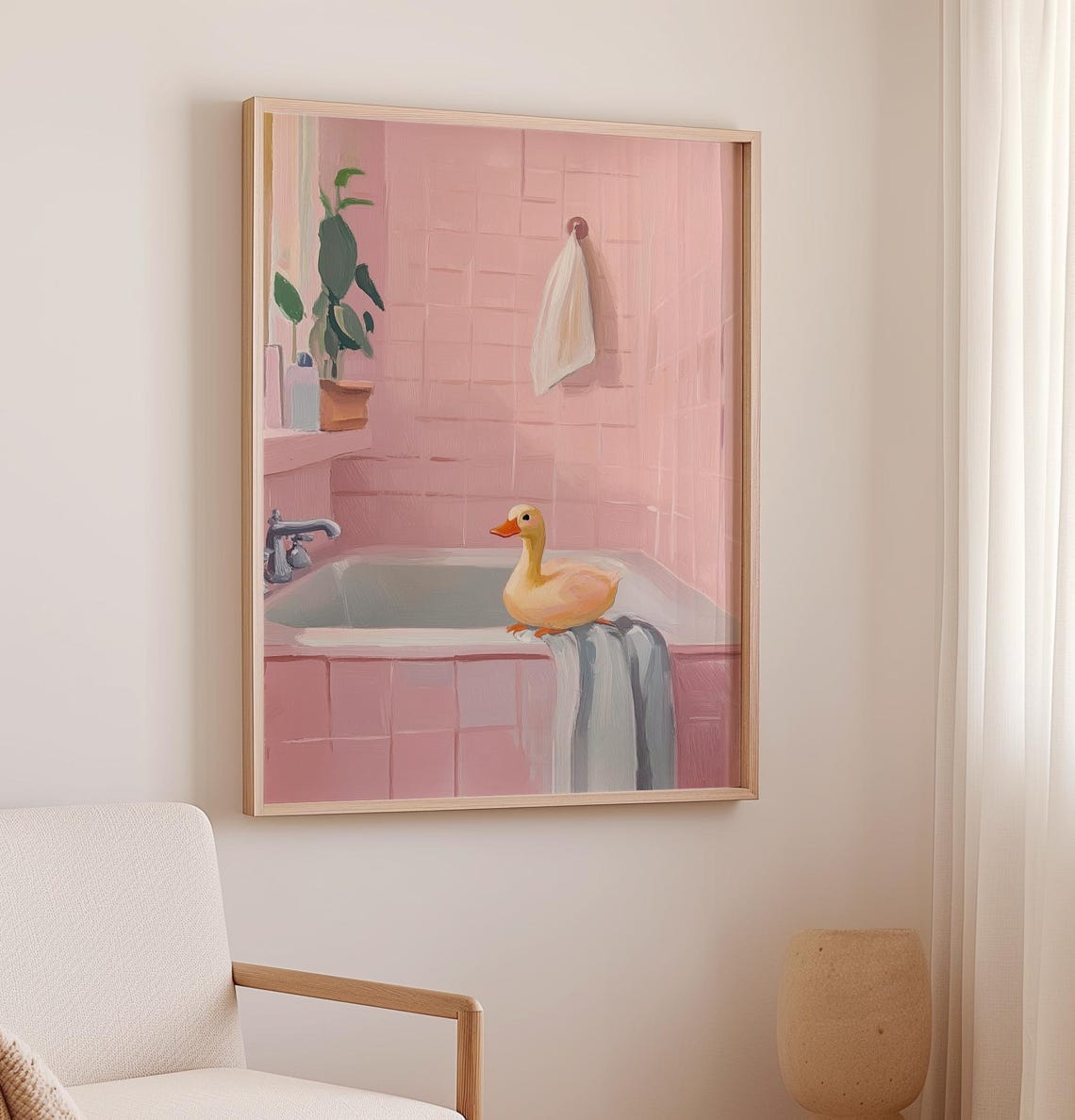 Cute Duck Sitting on Pink Bathtub Edge Funny Bathroom Art Poster - Image 2