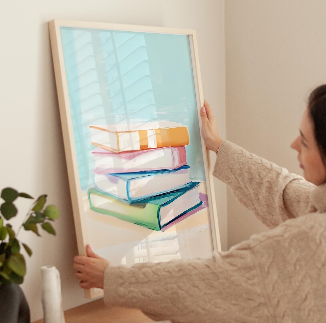 Stack Of Books Painting, Bookish Wall Art Print - Image 3