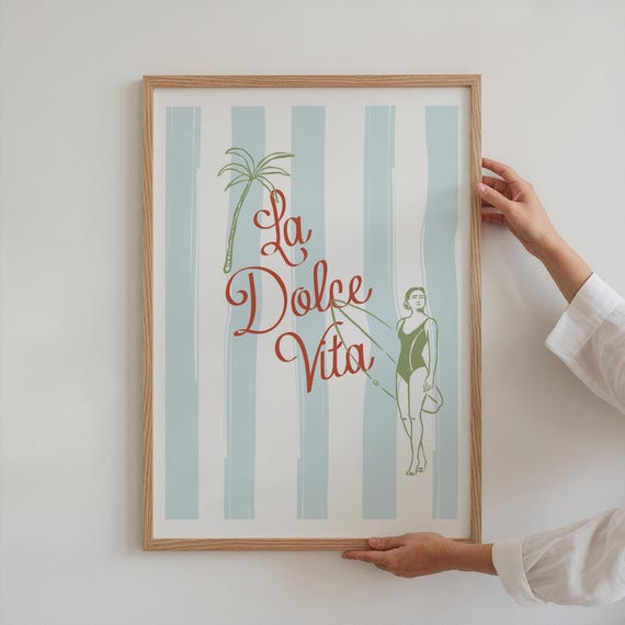 La Dolce Vita Print Trendy Wall Art Coastal Prints Italian Quote Typography Art Retro House Decor Surfer Beach Poster