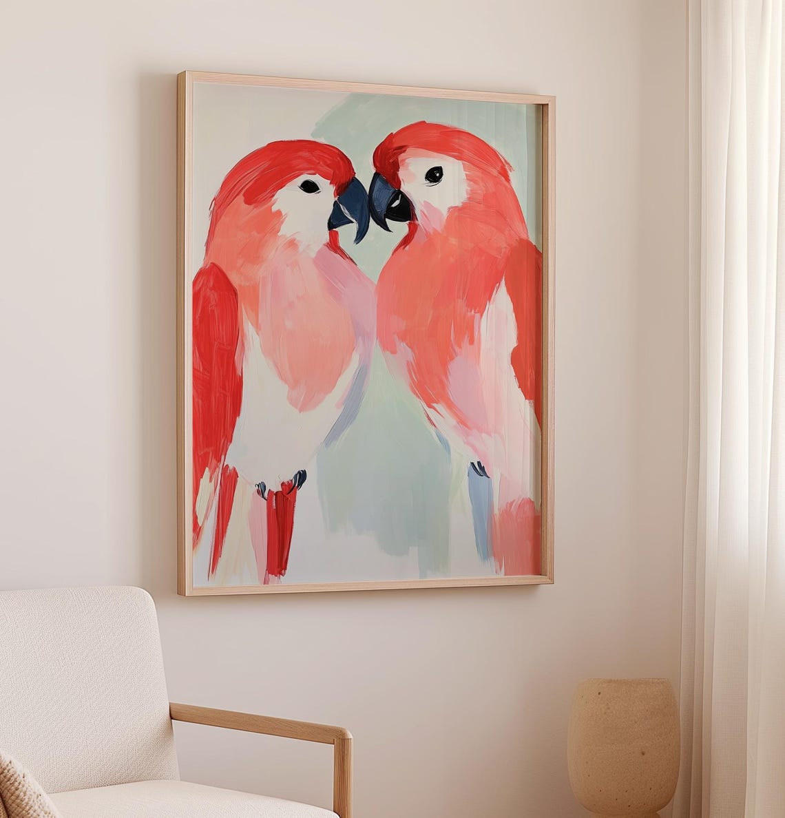 Love Birds And Heart Painting Valentines Day Print Pastel Girls Room Decor Colorful Galentines Print Red Birds Art - Image 3