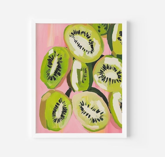 Kiwi Fruit Slice Print Modern Wall Art Kitchen Wall Art Decor Pastel Color Art Tropical Print Fruit Decor