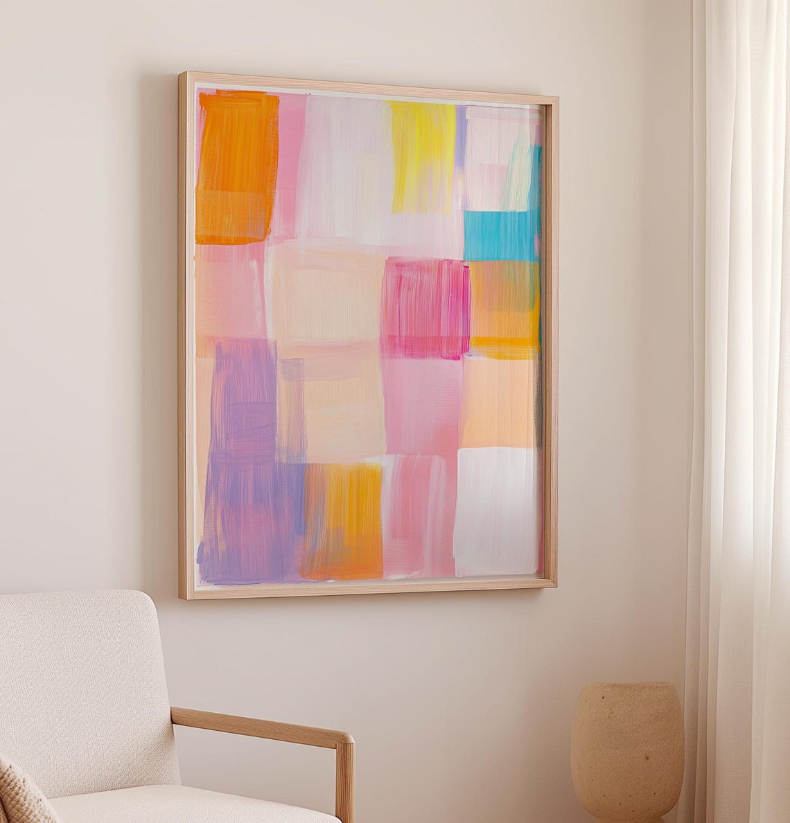 Pastel Color Grid Abstract Painting Modern Acrylic Art Poster - Image 2