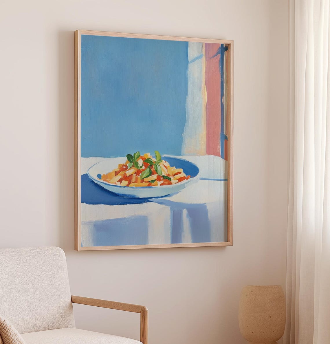 Pasta Plate with Tomato and Basil by Sunlit Window Food Lover Poster - Image 2