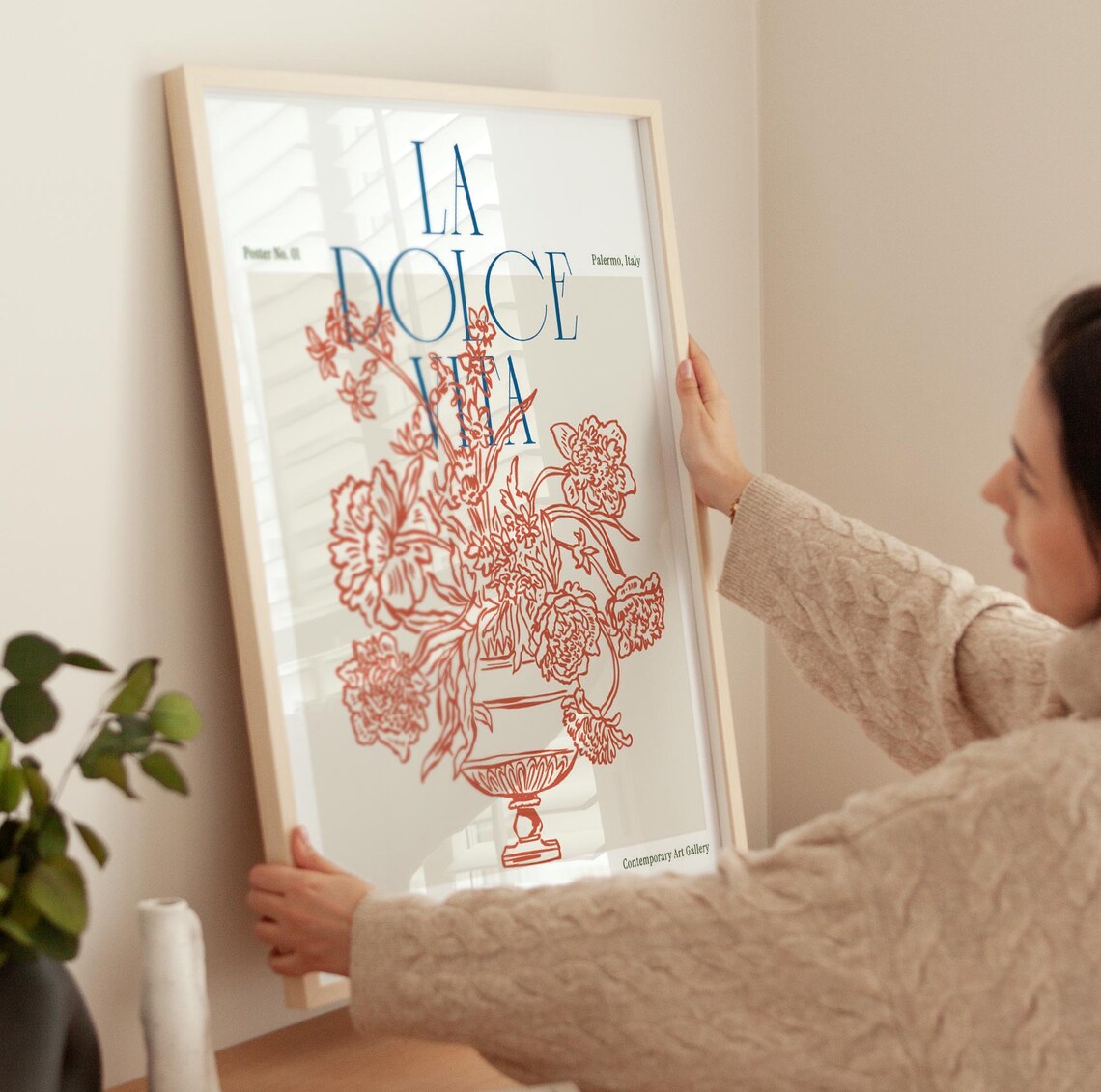 La Dolce Vita Palermo Italy Botanical Red Floral Urn Art Poster - Image 4