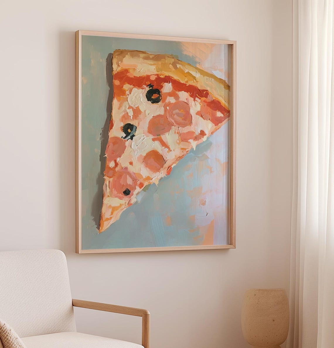 Pepperoni Pizza Slice Pastel Blue Kitchen Food Painting Poster - Image 2
