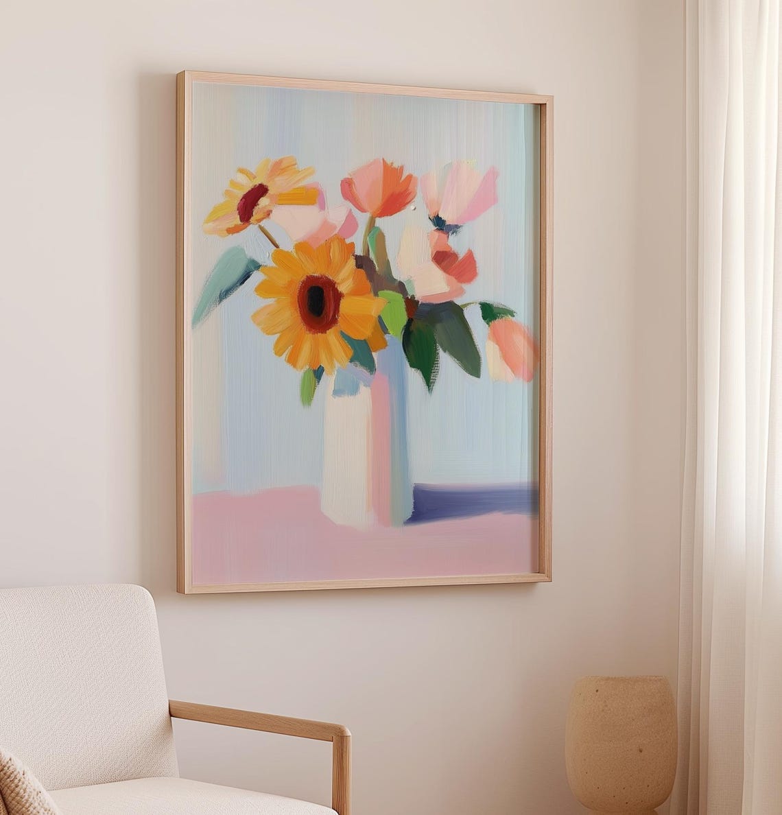 Bouquet Of Flowers In White Vase Painting Pastel Bouquet Wall Art Print Classic Floral Vintage Flower Print House Decor - Image 2