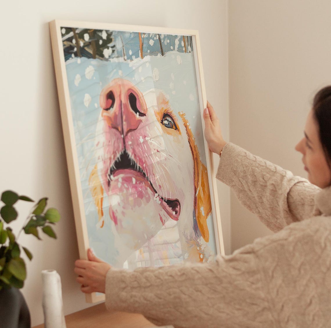 Happy Labrador Puppy Catching Snowflakes Winter Dog Portrait Poster - Image 3