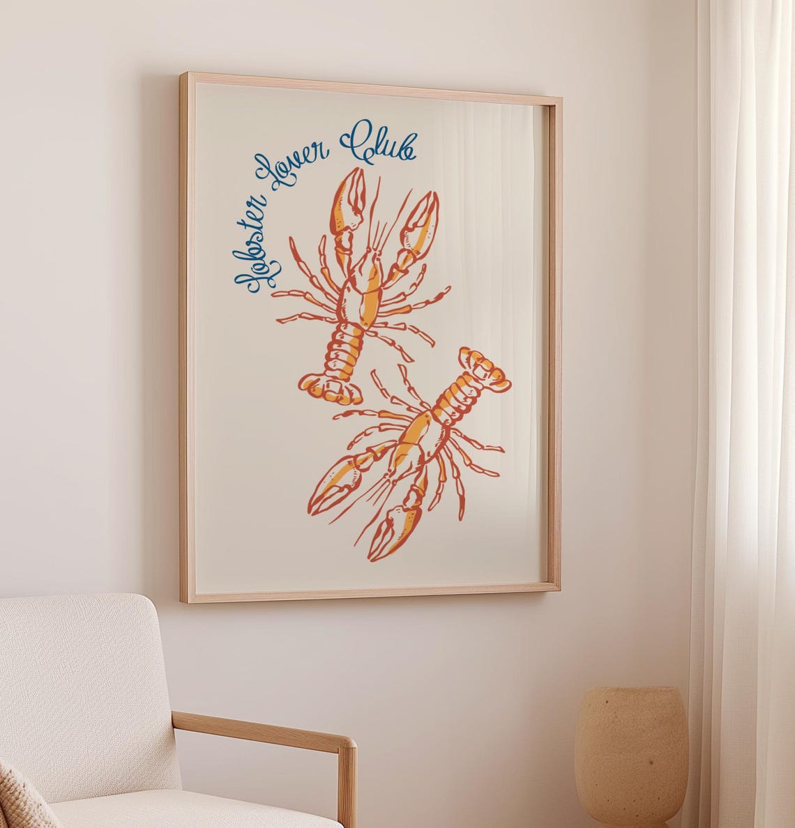 Lobster Lover Club Retro Double Lobster Orange Line Art Print Poster - Image 3