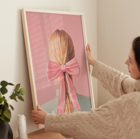 Blonde Ponytail With Pink Bow In Pink Room Coquette Art Poster