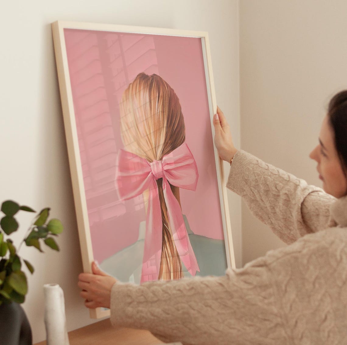 Blonde Ponytail With Pink Bow In Pink Room Coquette Art Poster