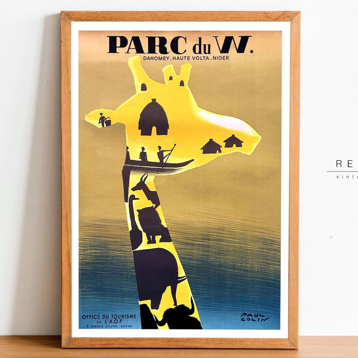 Vintage Parc du W Giraffe Silhouette Africa Wildlife Travel Poster