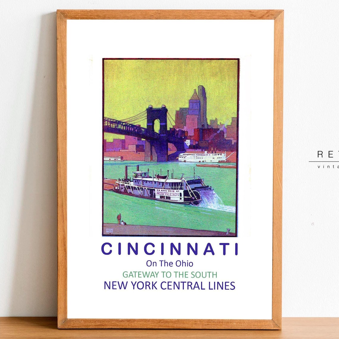 Cincinnati Ohio New York Central Lines Vintage Travel Poster