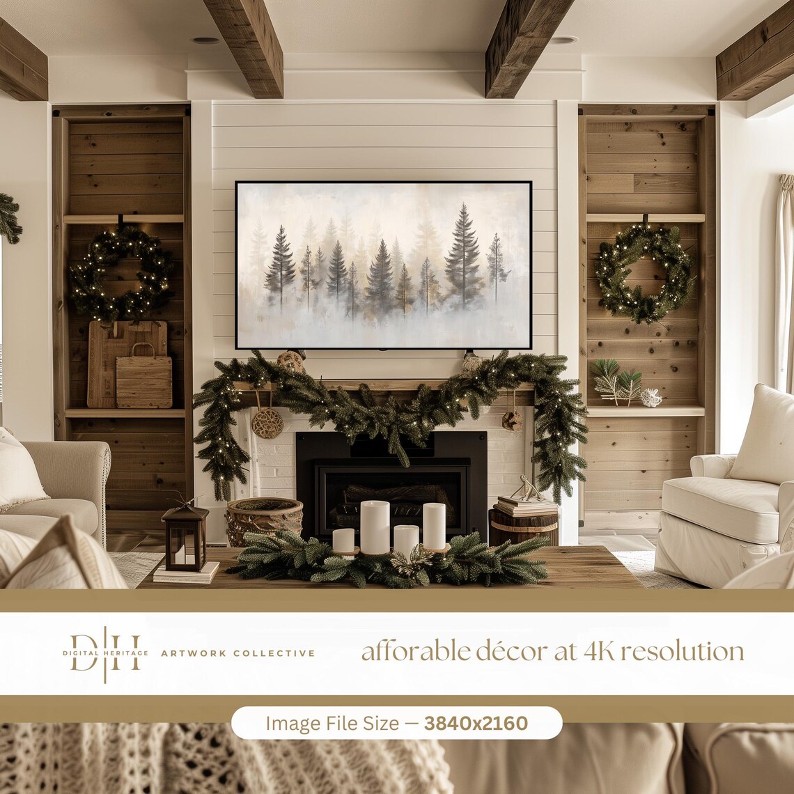 Misty Foggy Pine Forest Neutral Winter Frame TV Screensaver Art Print - Image 2