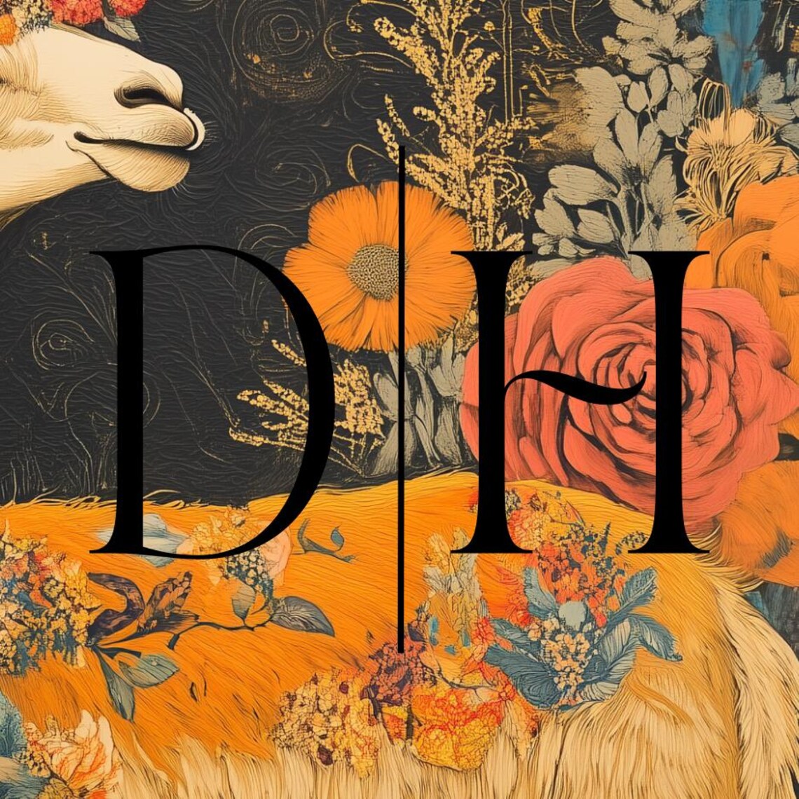 Llama Standing Flower Crown Orange Roses Dark Floral Garden Art Poster - Image 3