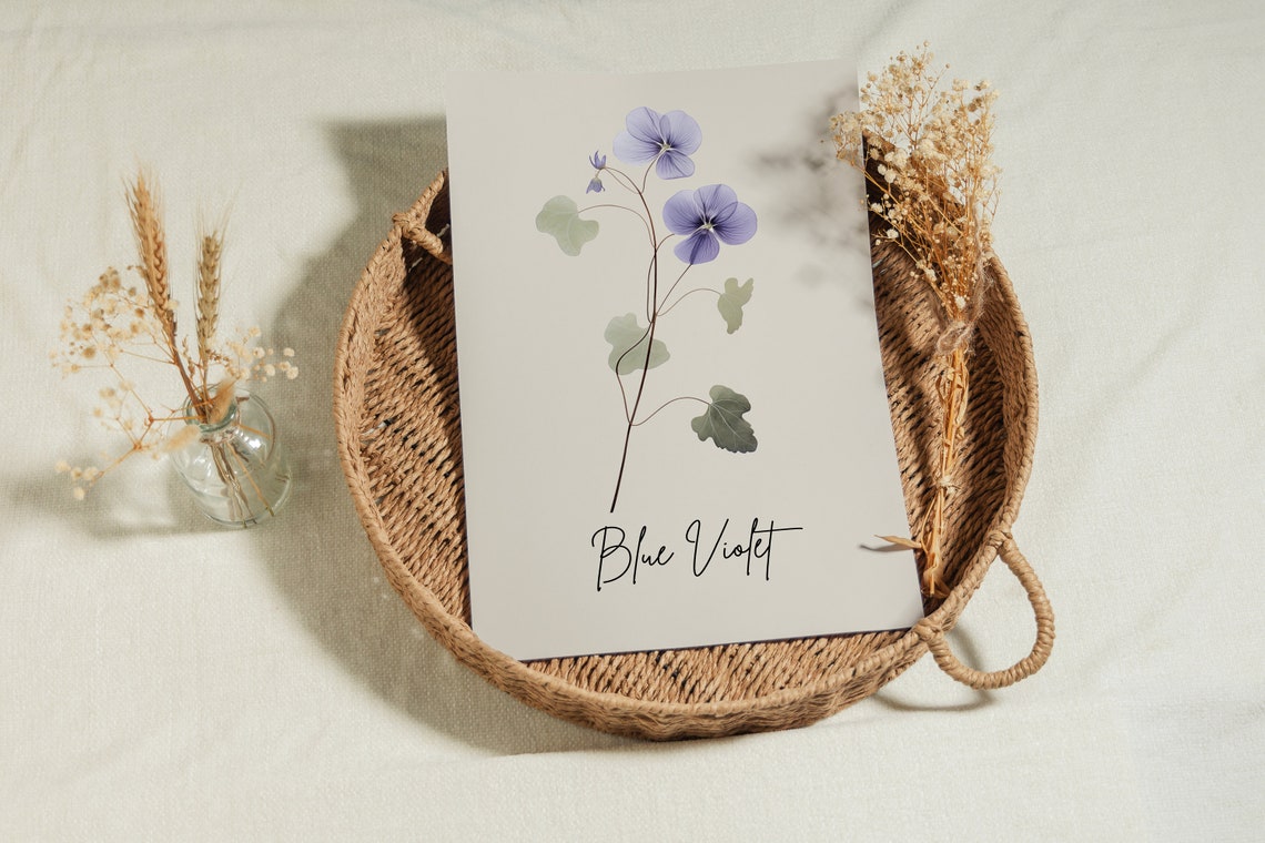 Blue Violet Botanical Watercolor State Flower Minimalist Art Print - Image 3