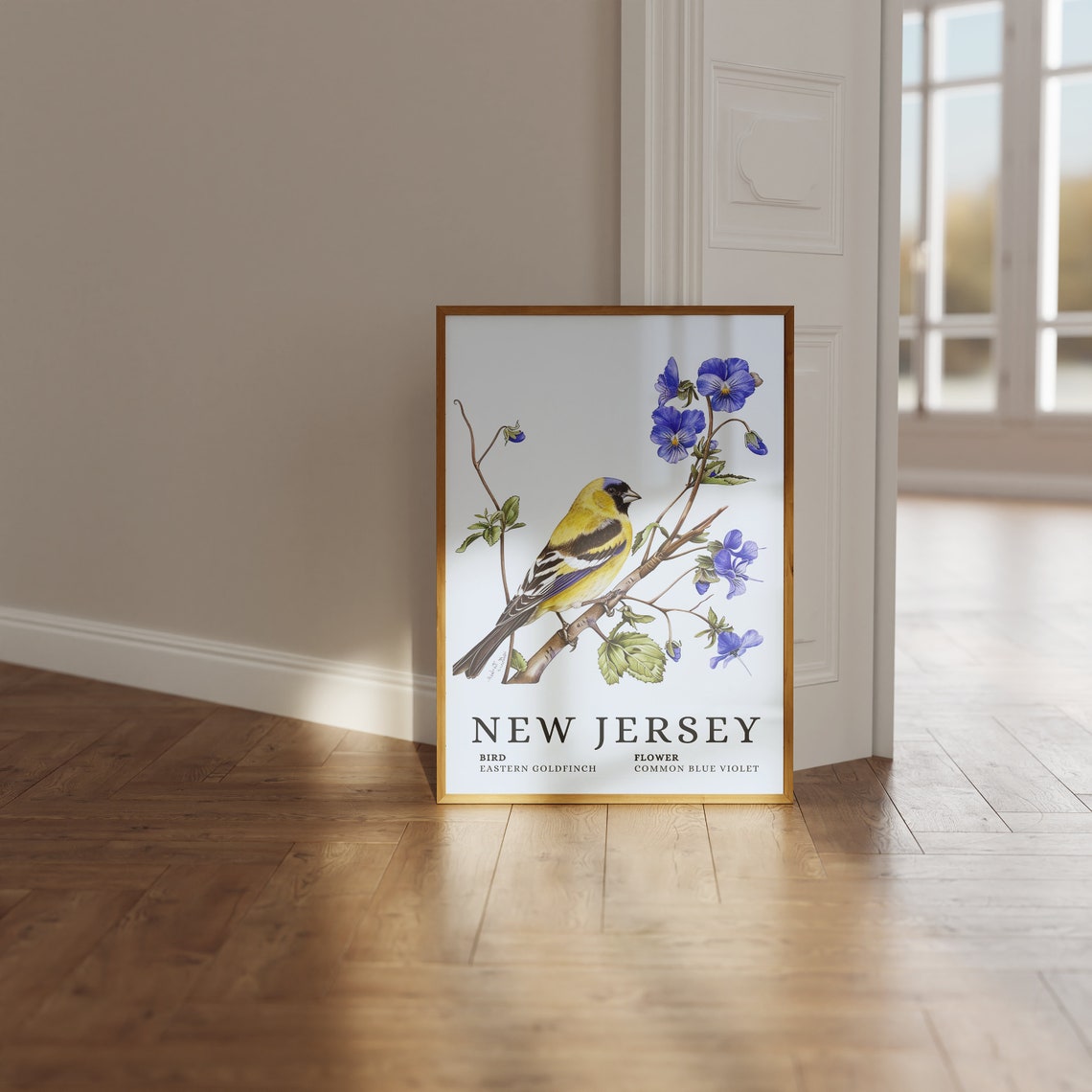 New Jersey Eastern Goldfinch Common Blue Violet Bird Flower Print - Image 3