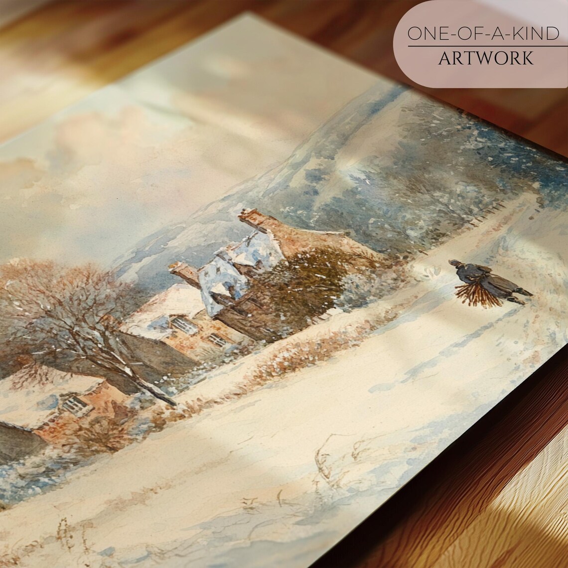 English Countryside Snowy Cottages Rolling Hills Winter Vintage Poster - Image 2