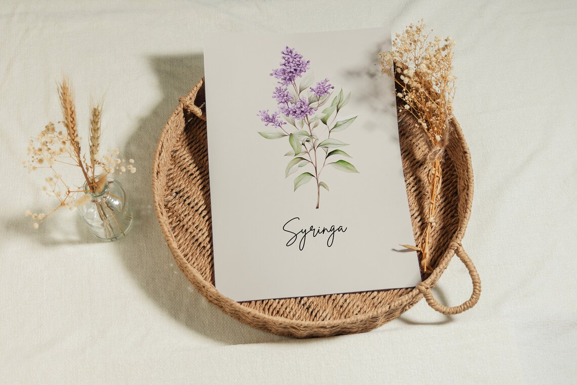 Syringa Lilac Botanical Watercolor State Flower Minimalist Art Print - Image 2